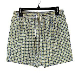 98 Costal Av Blue and Yellow Print Swim Trunk Bottom